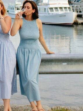 Zara Light Blue Smocked Midi Dress